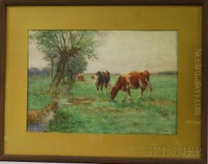 Cows Grazing By A Stream by Charles Franklin Pierce