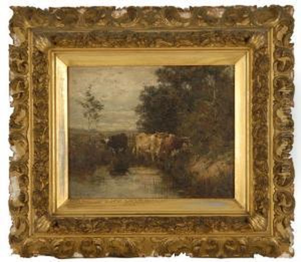 Cows Grazing By A Pond - view 1