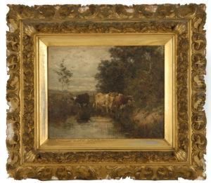 Cows Grazing By A Pond by Charles Franklin Pierce