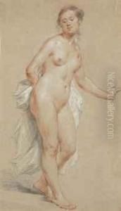 A Standing Female Nude, Holding Drapery In Her Right Hand by Jean-Baptiste-Marie Pierre