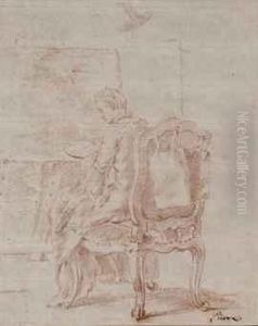 Une Femme Assise A Son Bureau Peignant Un Paysage, Dite'l'artiste' by Jean-Baptiste-Marie Pierre