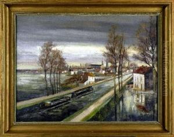 [ Le Canal De Charleroi.] Huile Sur Toile, Signee En Bas A Droite - view 1