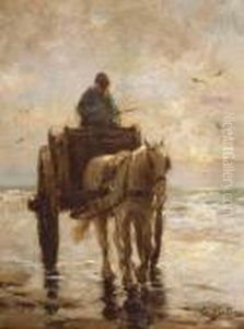 A Shell-fisher And His Horse At Sunset by Evert Pieters