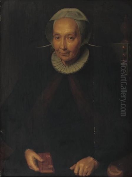 Portrait Of A Lady, Half-length, In A Fur-lined Black Costume And A 'molensteenkraag' And White Headdress - view 1