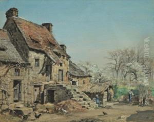 Cerisiers En Fleurs Pres De La Ferme by Ludovic Piette