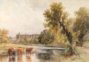 Cattle Watering Before A Ruined Abbey by Walter Henry Pigott