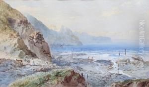 Travellers Overlooking A Cove; Figures On A Rocky Shore by William Henry Pike