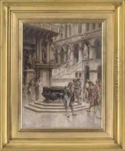 Elegant Figures Beside A Fountain by William Henry Pike