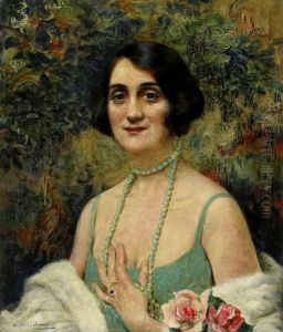 Woman With A Beaded Necklace by Leopold Pilichowski
