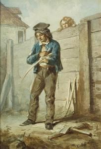 Z Warszawskiego Podworka - Ostrzenie Kos 1862 by Henryk Pillati