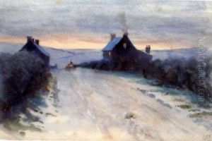 Rural Street Scene In Winter by Henry Pilleau