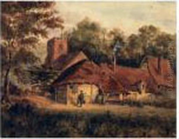 Rural Scene, Country Dwelling With A Church In Background - view 1