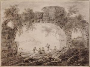 Paysans Assis Sous Une Arche En Ruines by Jean-Baptiste Pillement