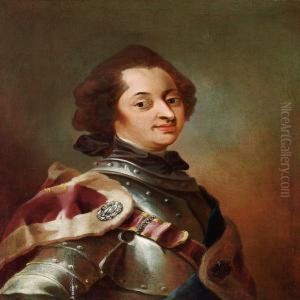 Portrait Of King Frederik V In Armour by Carl Gustav Pilo