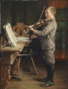Boy Playing The Violin by Otto Piltz