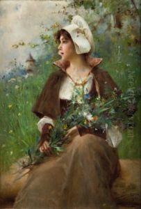 Paysanne Au Bouquet by Auguste Emile Pinchart