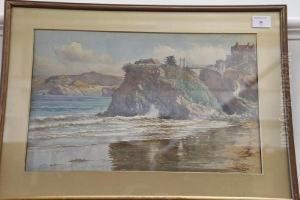 Newquay Island Bridge, And Another Coastal Scene by Douglas Houzen Pinder