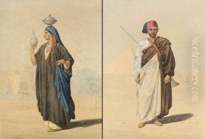 Guerrier Egyptien / Egyptienne A L'urne by Louis-Emile Pinel De Grandchamp