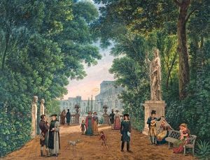 Veduta Del Giardino Di Villa Medici Con Visitatori E Artisti