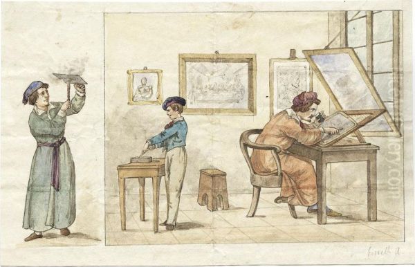 Kunstler Und Gehilfen In Einer Radierwerkstatt - view 1