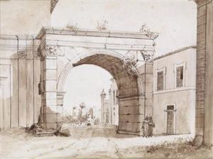 Studie Eines Antiken Torbogens In Rom by Bartolomeo Pinelli