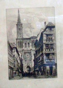 La Cathedrale Et La Rue Merciere A Strasbourg by Charles Pinet