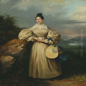 Exterior With Young Woman by Edouard Pingret