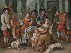 Elegant Company Making Music In A Garden by Niccolo Pintucci