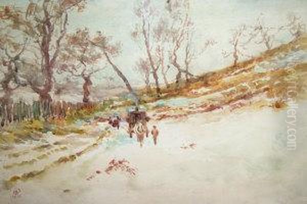 Cart And Horses In A Winter Woodland Landscape - view 1