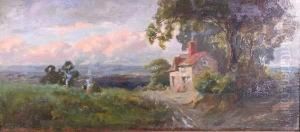 Pinwell, Rws 'a Cottage In An Extensivewooded Landscape' by George John Pinwell