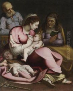 The Holy Family With The Sleeping Infant St. John The Baptist And St. Elizabeth Reading by Pier Francesco Piola