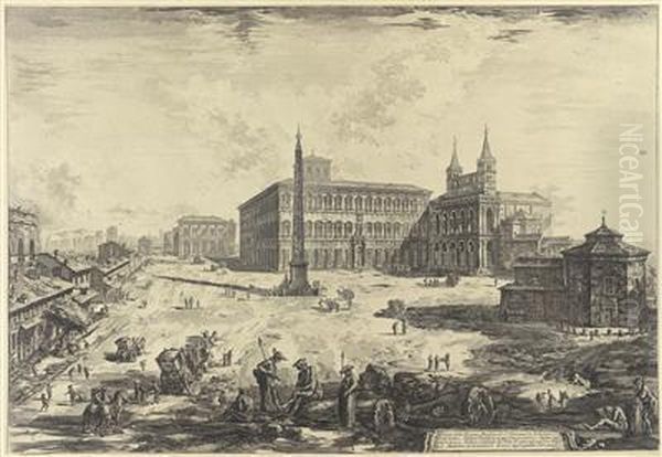 Zwei Radierungen: 1. Veduta Della Piazza E Basilica Di S. Giovanni In Laterano - view 1