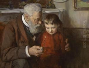 Grosvater Mit Enkel Im Salon by Frederic Pirion