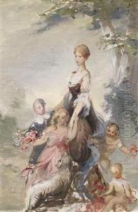 Mother With Her Children In A Landscape by Adolf Pirsch
