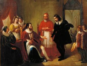 Cardinal D' Este Presenting Torquato Tasso To The Duke Offerrara And His Sisters, Lucrece And Leonore by Louis Pisani