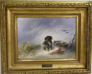 Hundchen In Winterlandschaft by Carl Pischinger