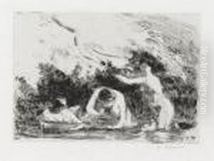 Baigneuses A L'ombre Des Berges Boisees by Camille Pissarro