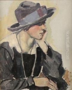 Fernande Ou Jeune Femme Au Chapeau Pensive. by Ludovic Rodo Pissarro