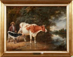 Vacher Et Ses Betes Au Bord De L""eau by Eduard Karl Pistorius