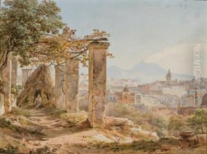 Vue De Naples Avec Le Vesuve by Anthonie Sminck Pitloo
