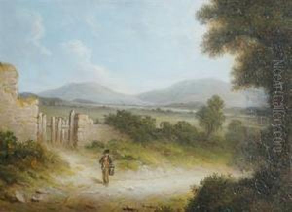 Figure On A Country Path, Stirling In The Distance - view 1