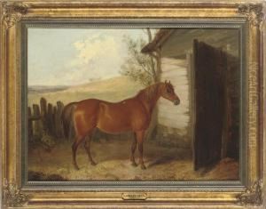 A Chestnut Hunter Beside A Barn by John Pitman