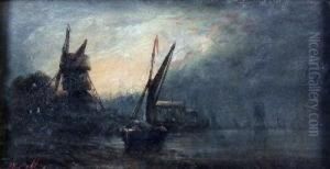 Estuary Scene At Night, 
Card 6ins X 11.5ins
