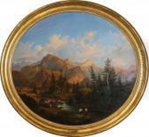 Paesaggio Montano Con Personaggio Ed Animali by Carlo Pittara