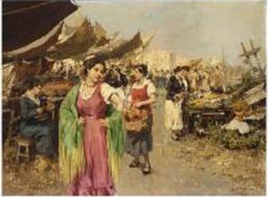 A Vegetable Market In An Italian City by Giuseppe Pitto
