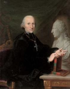 Portrait Of A Cleric, Three-quarter-length, A Book In His Right Hand, By A Marble Bust