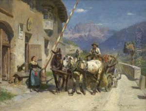 Tiroler Bauer Mit Pferdefuhrwerk An Der Grenzstation by Max Joseph Pitzner