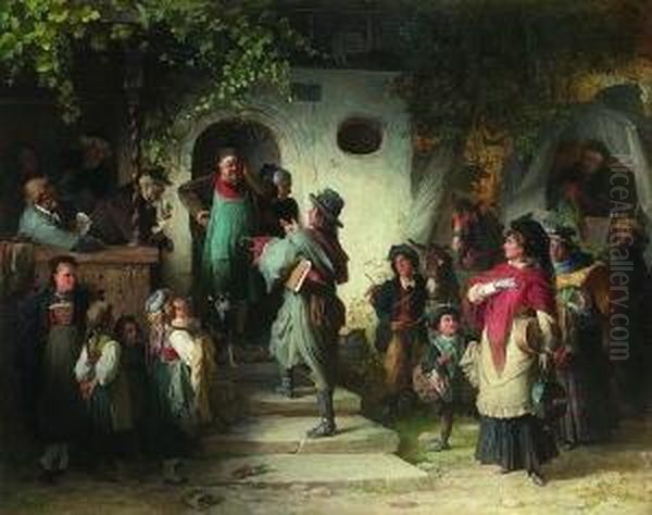 Bedenkliche Ankunft Einer
Wandernden Schauspielertruppe Vor Einem Dorfwirtshaus. - view 1