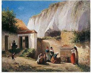 Grupo De Mujeres Recogiendo Agua En Una Fuente by Cecilio Pizarro