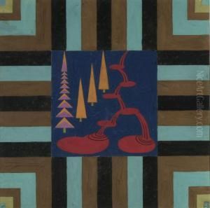Komposition Mit Geometrischen Und Surrealen Formen by Monogrammist Pl Or Dl